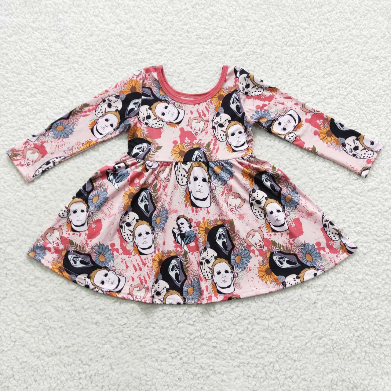 GLD0340 Halloween Pink Ghost Girls Short Sleeve Dresses