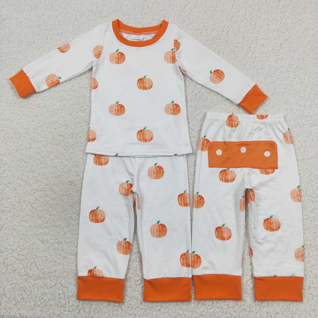 BLP0297 Halloween Orange Pumpkin Boys Long Sleeve Bell Bottom Pants Outfits Pajamas