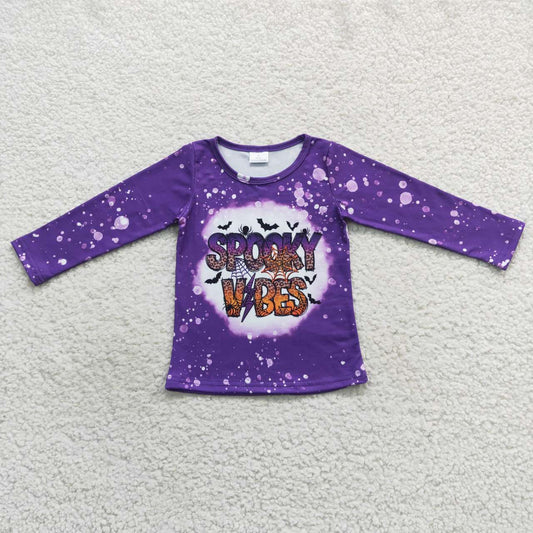 GT0234 Halloween Purple Spooky Vibes Girls Long Sleeve Top T-shirts
