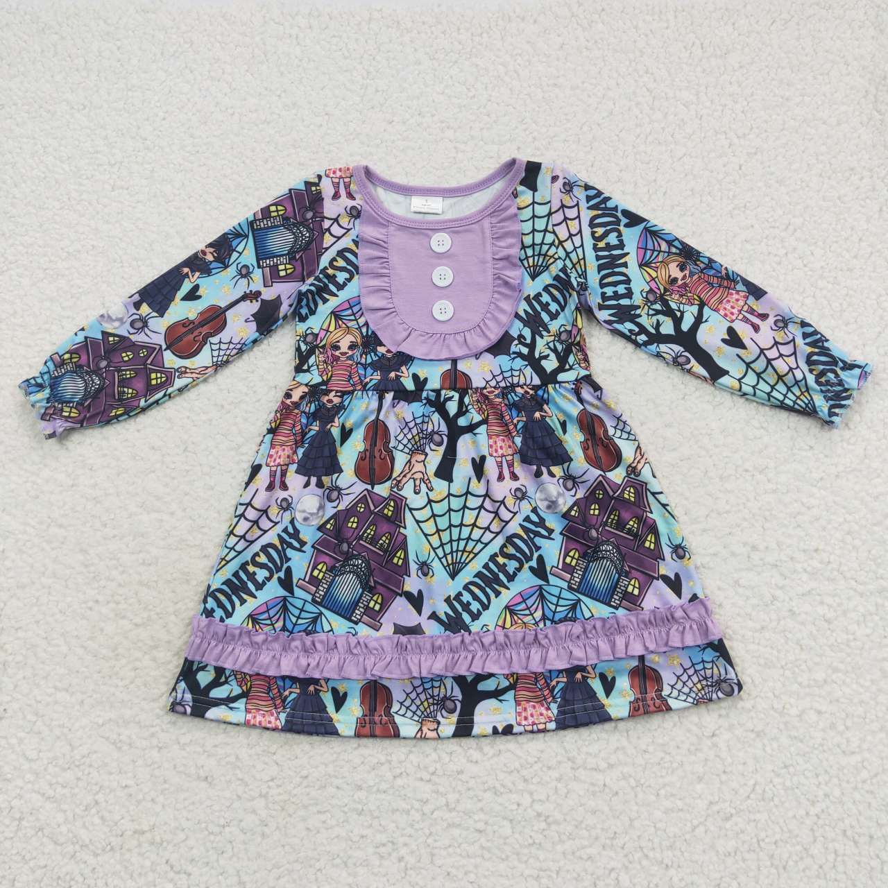 GLD0329 Halloween Purple Wed Cartoon Girls Long Sleeve Dresses