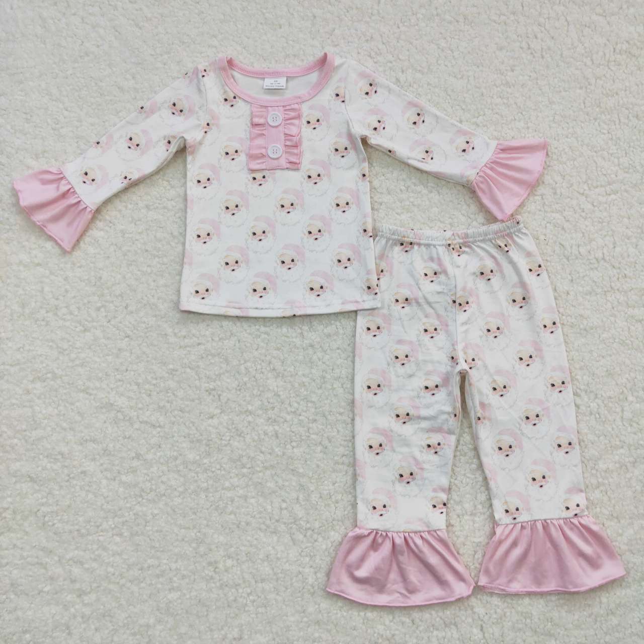 GLP0695 Christmas Pink Santa Cartoon Girls Long Sleeve Pants Outfits Pajamas
