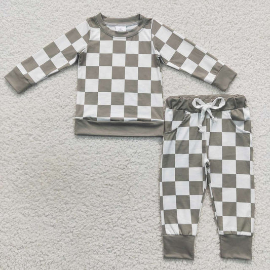 promotion BLP0272 Green grey Plaid  Boys Long Sleeve Pants Outfits Pajamas