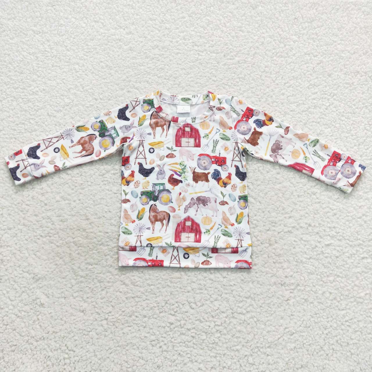 BT0304 Farm Horse Pig Red Girls Long Sleeve Top T-shirts