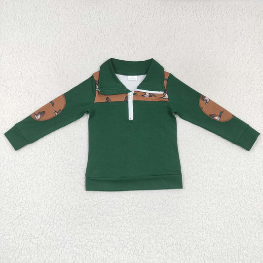 BT0280  Green Duck Boys Long Sleeve Top Collar Polo Pullover T-Shirts RTS Free Shipping Over $100