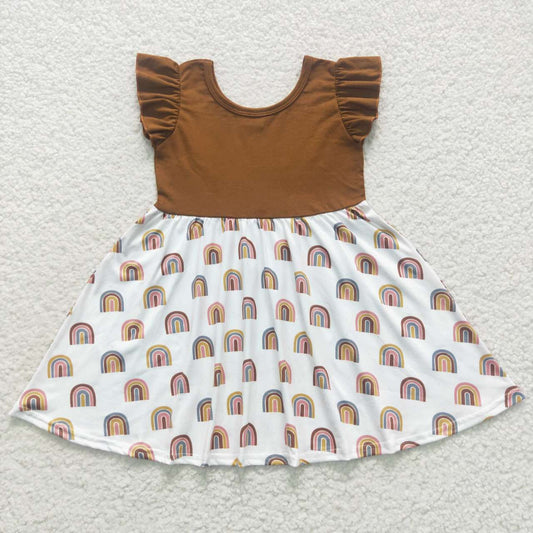GSD0443 Brown Rainbow Girls Flutter Sleeve Dresses