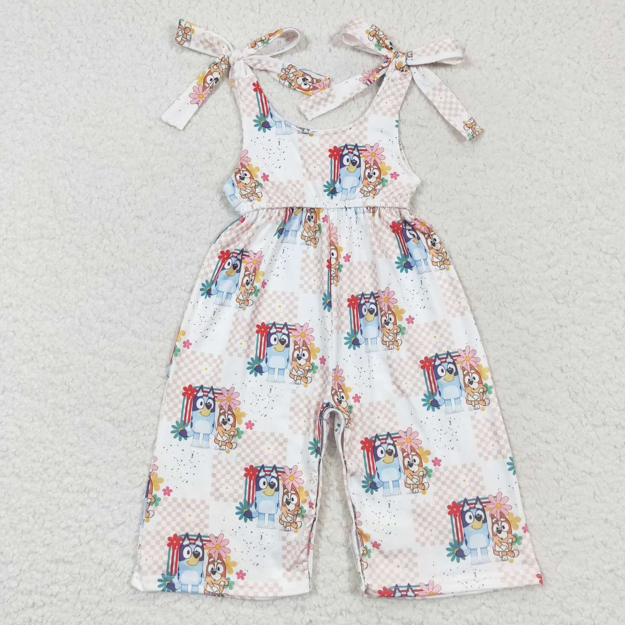 SR0435 Pink Blue Dog Cartoon Girls Sleeveless Jumpsuit
