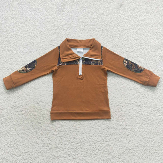 promotion BT0305 Deer Brown Leaf Leaves Camo Boys Long Sleeve Top Collar Polo Pullover T-Shirts