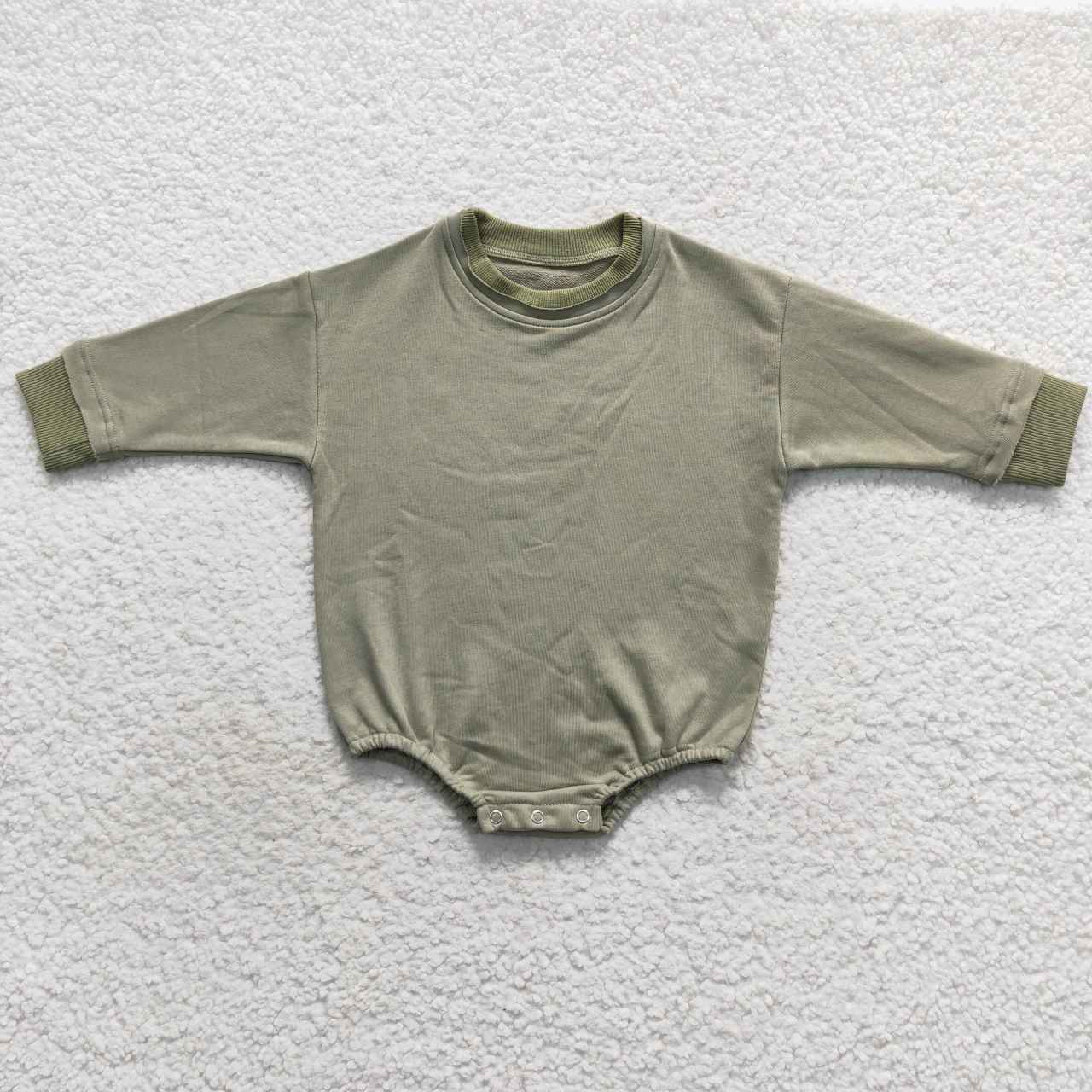 LR0709 Pure Green Solid Girls Long Sleeve Romper