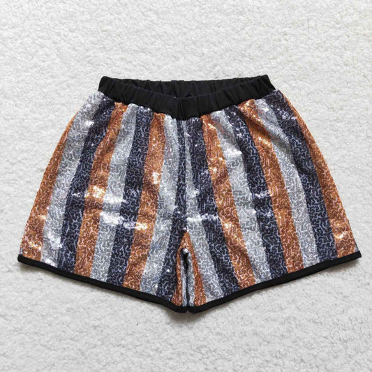 SS0120 Black Yellow Stripes Sequin Girls Shorts Pants