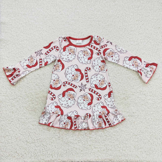 GLD0347 Christmas Red Santa Cartoon Girls Long Sleeve Dresses