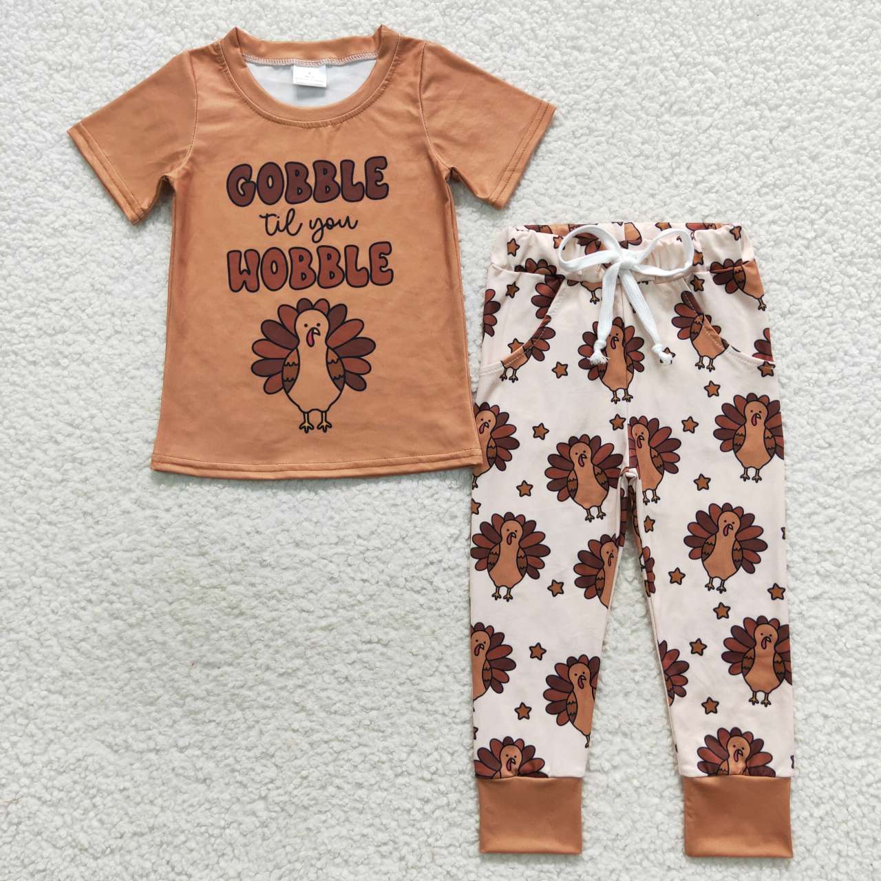 BSPO0119 Thanksgiving Turkey Gobble Wobble Boys Short Sleeve Pants Outfits