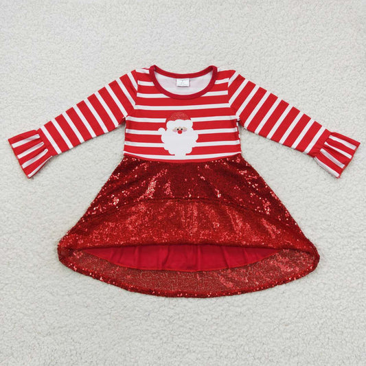 GLD0371 Christmas Red Santa Sequin Girls Long Sleeve Dresses
