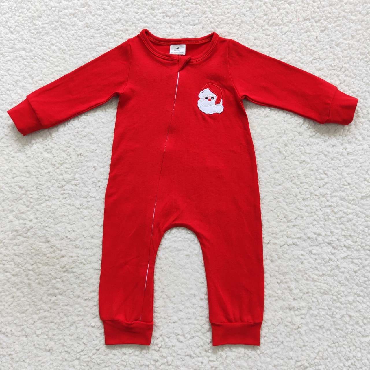 LR0598 Christmas Red Santa Zipper Girls Long Sleeve Romper