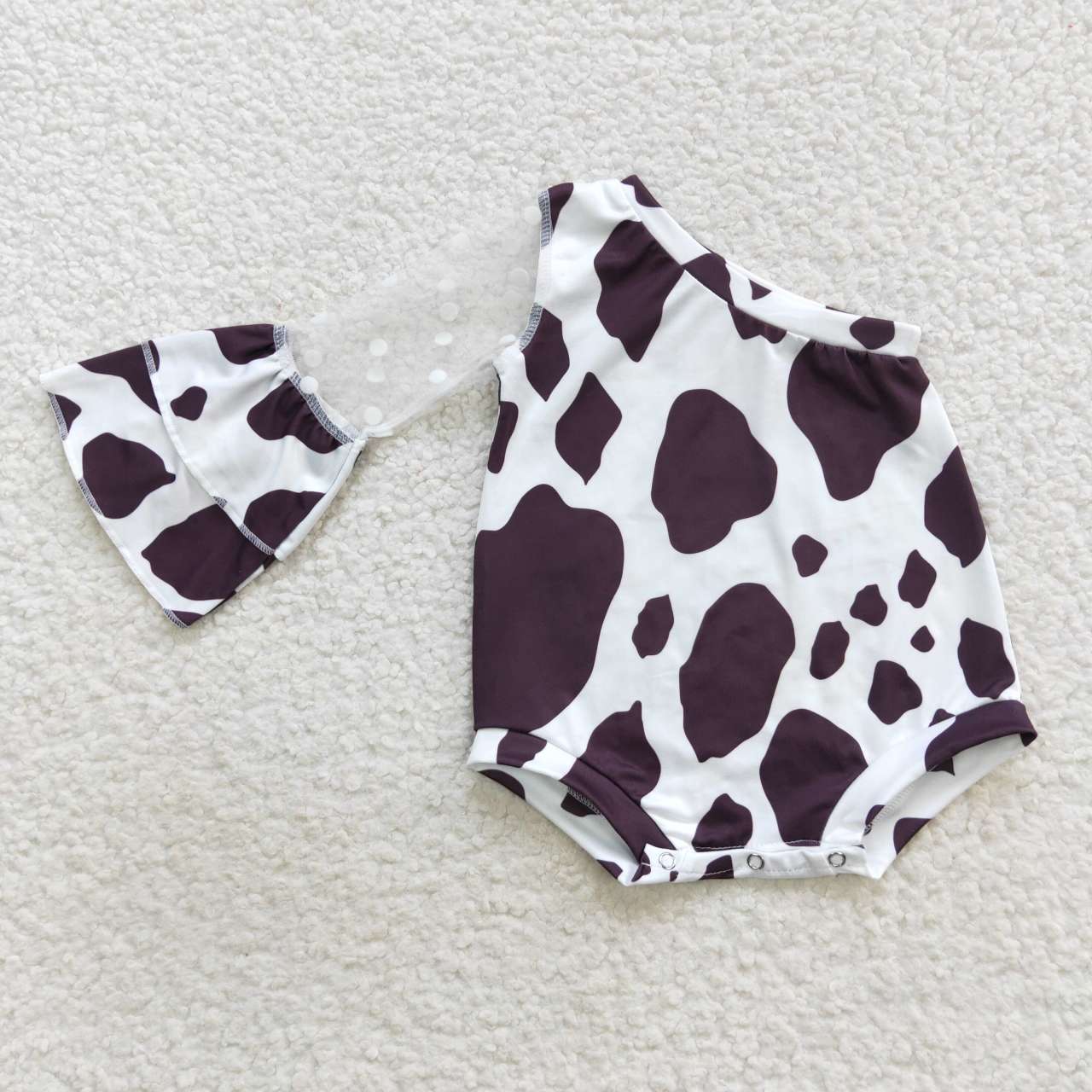 LR0601 Black White Cow Print Girls Long Sleeve Romper