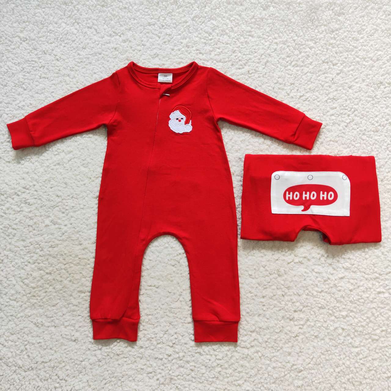 LR0598 Christmas Red Santa Zipper Girls Long Sleeve Romper