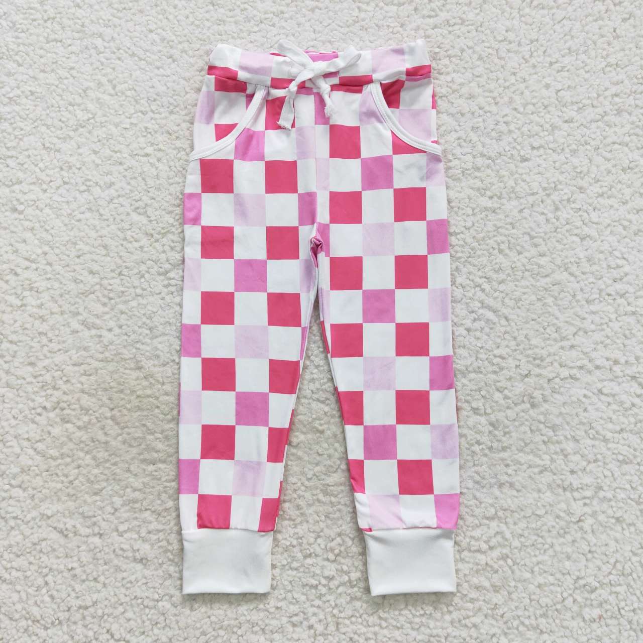 P0293 Pink Plaid Print Girls Long Pants