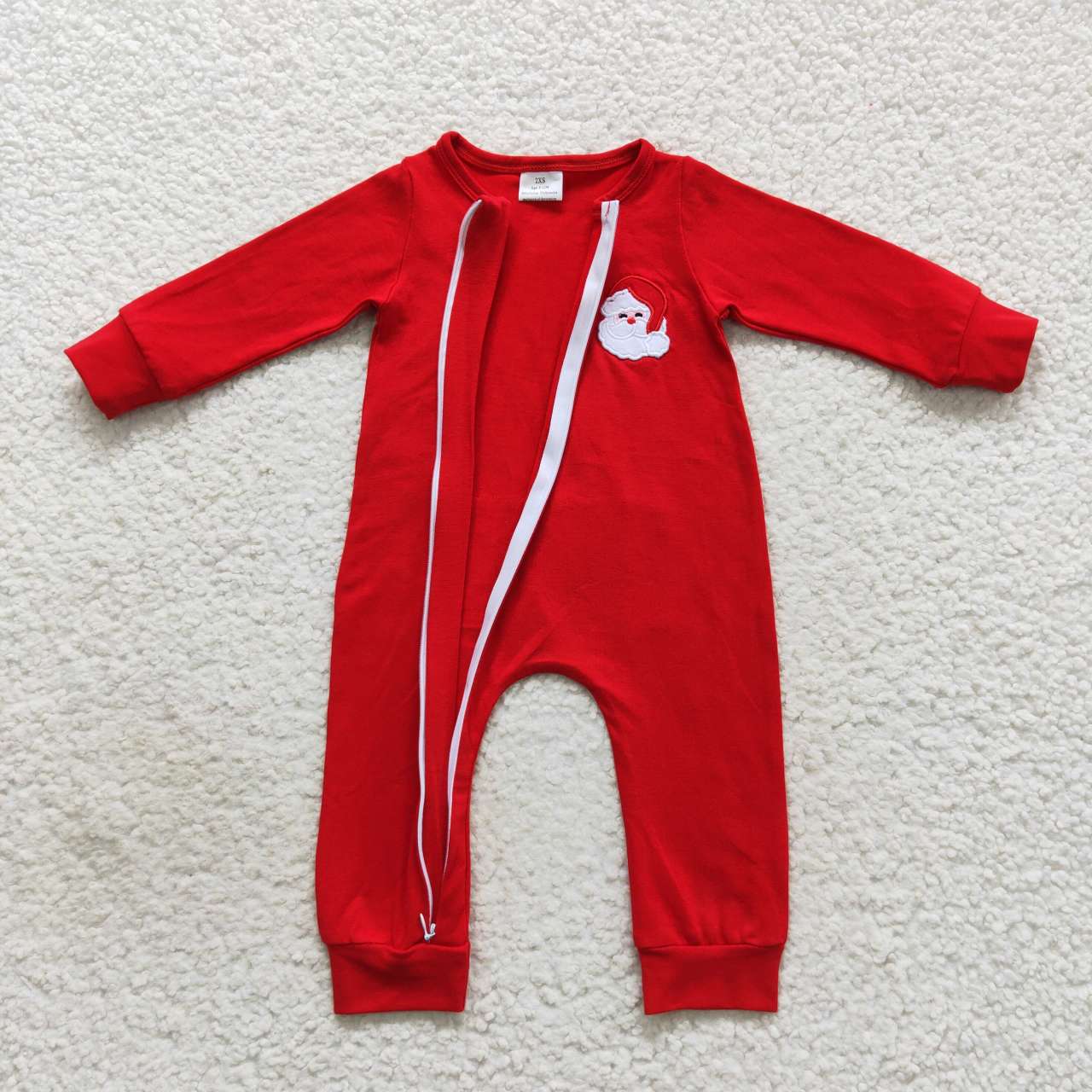 LR0598 Christmas Red Santa Zipper Girls Long Sleeve Romper