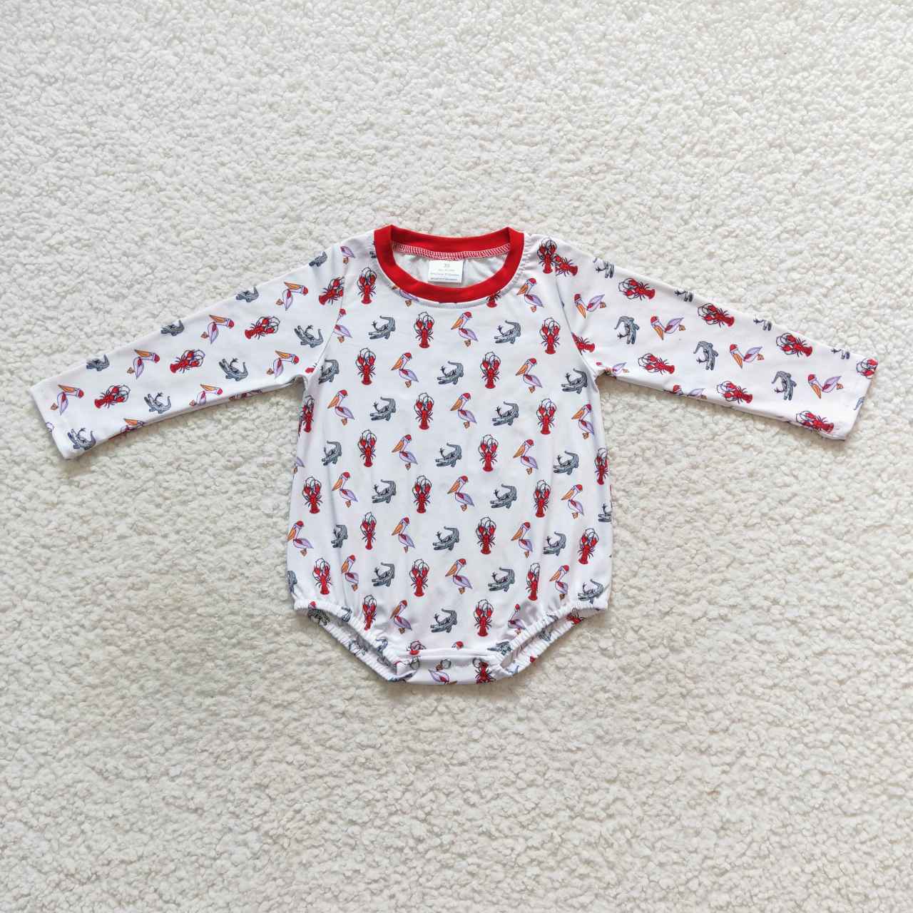 LR0610 Red Craw Crayfish Girls Long Sleeve Romper