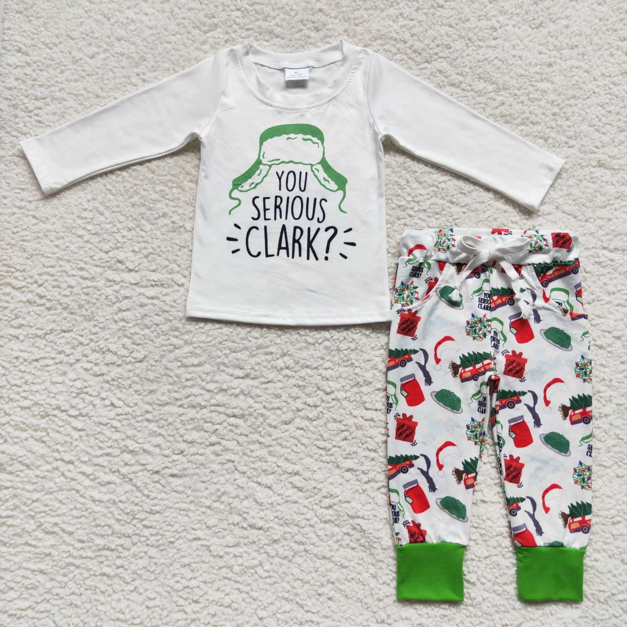 BLP0328 Christmas Green You Serious Clark Boys Long Sleeve Pants Outfits