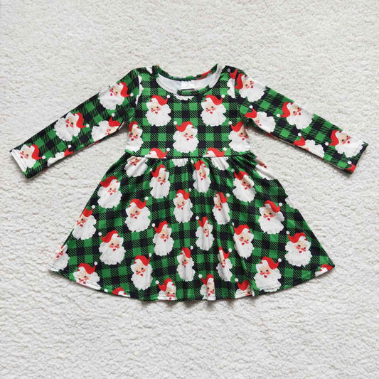 GLD0262 Christmas Red Green Santa Girls Long Sleeve Dresses