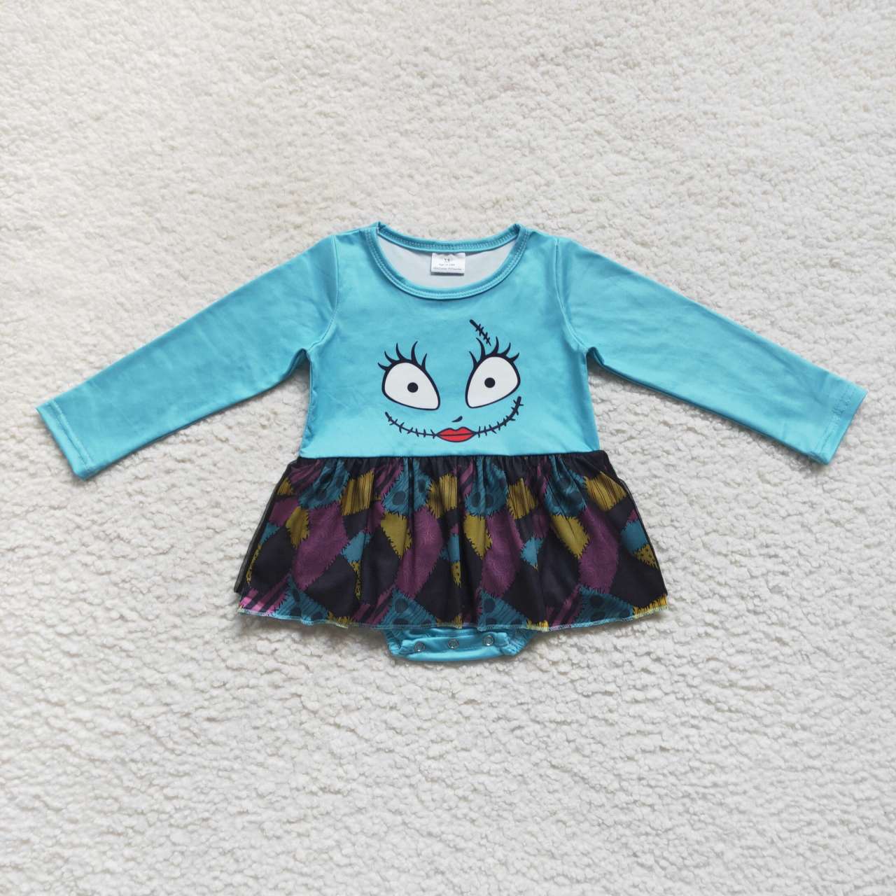 LR0603 Halloween Blue Cartoon Tutu Tulle Girls Long Sleeve Romper