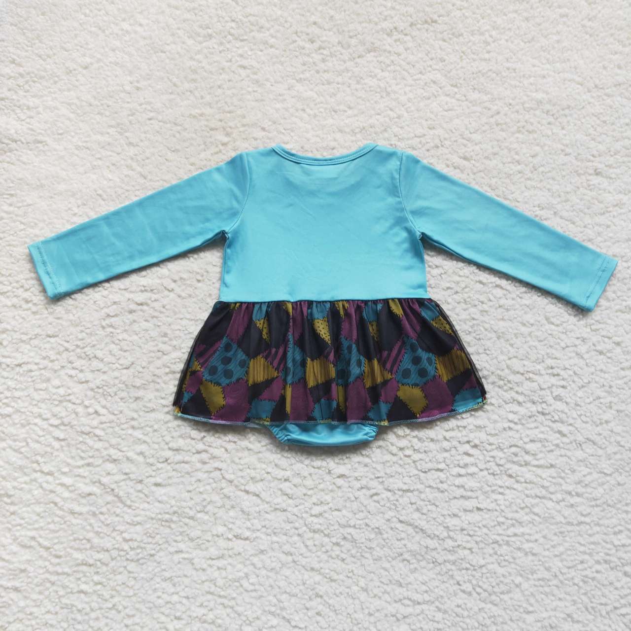 LR0603 Halloween Blue Cartoon Tutu Tulle Girls Long Sleeve Romper