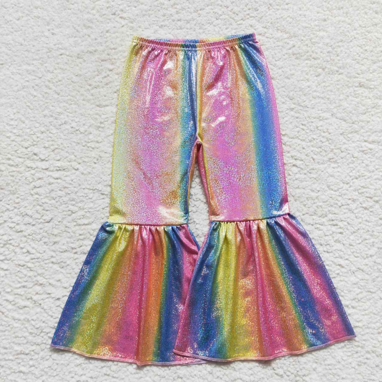 P0178 Pink Blue Sequin Print Girls Long Pants