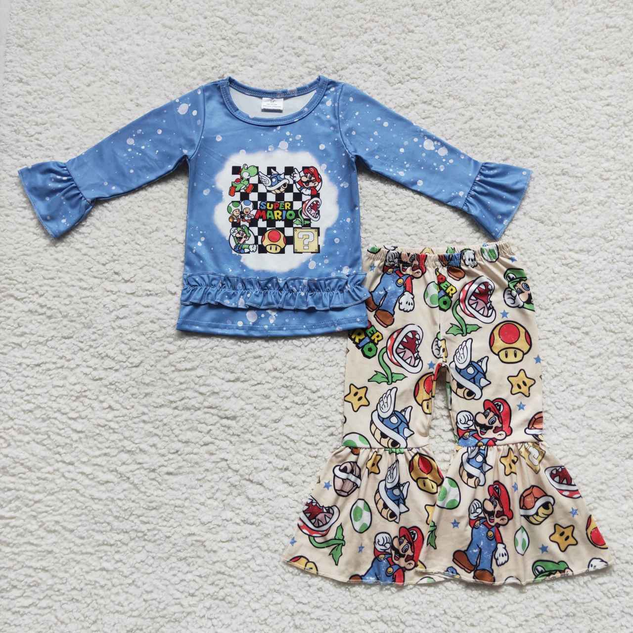 GLP0584 Blue Super Cartoon Girls Long Sleeve Pants Outfits