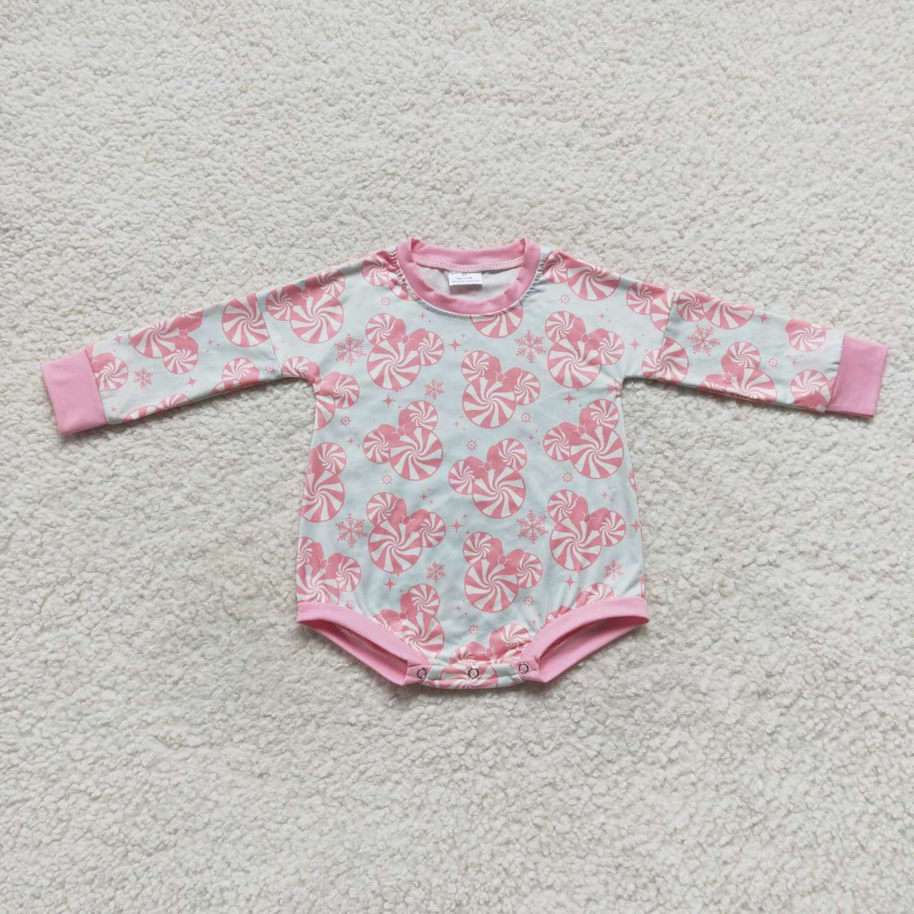 LR0643 Pink M Cartoon Girls Long Sleeve Romper