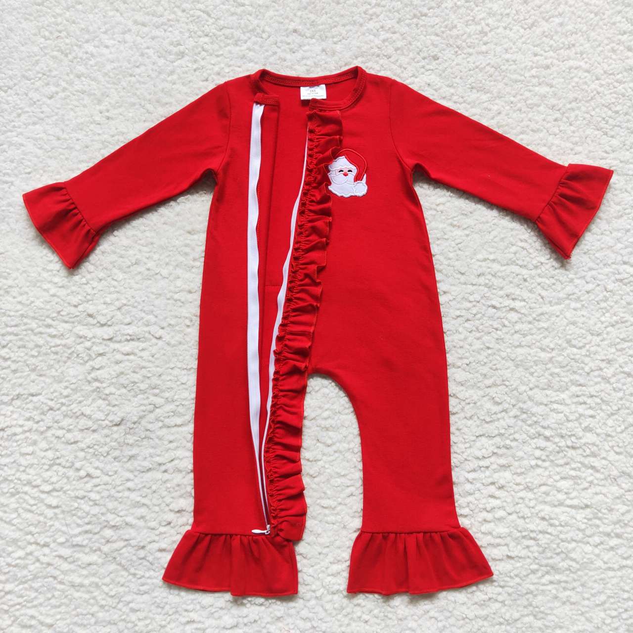 LR0599 Christmas Red Santa Zipper Girls Long Sleeve Romper