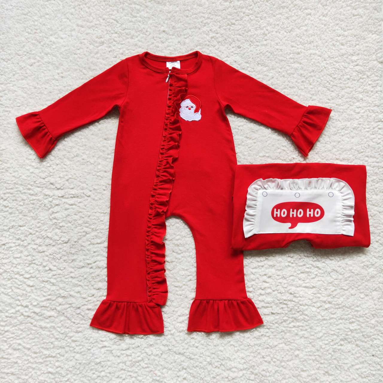 LR0599 Christmas Red Santa Zipper Girls Long Sleeve Romper