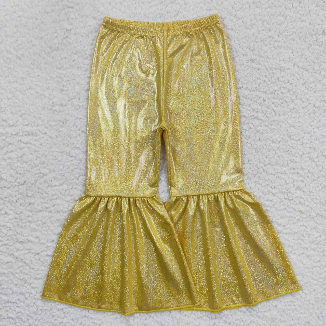 P0182 Yellow Sequin Print Girls Long Pants