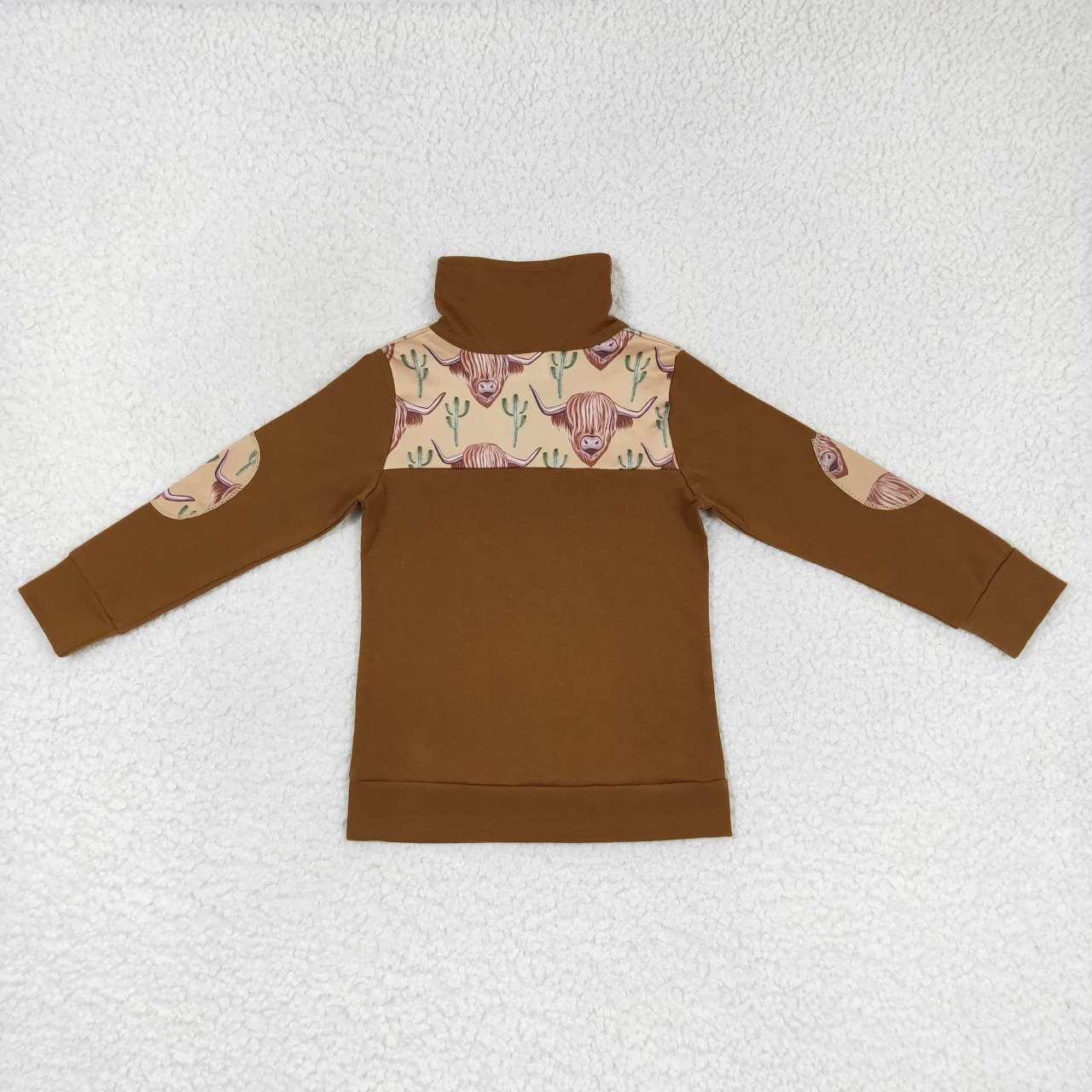 promotion BT0298 Brown Highland Cow Winter Boys Long Sleeve Top Collar T-Shirts