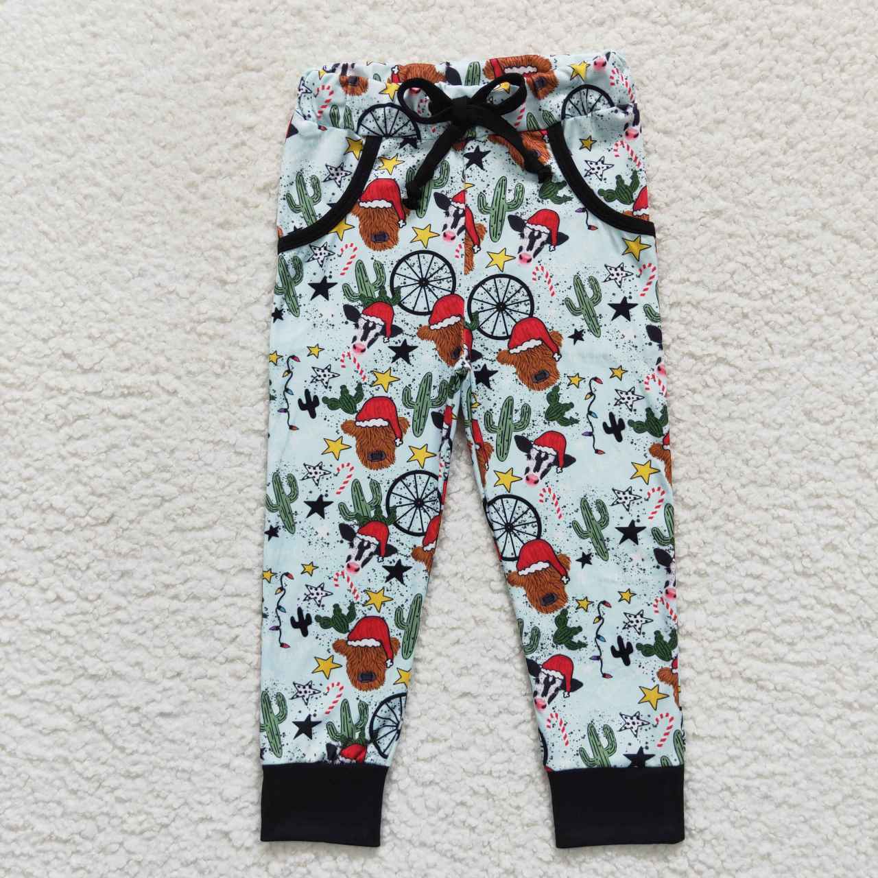 P0291 Christmas Cow Print Girls Long Pants