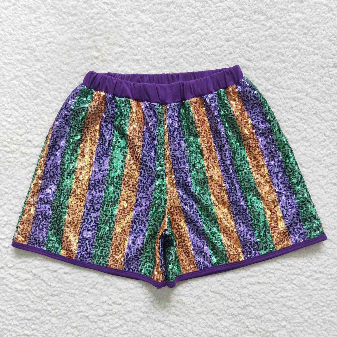 SS0119 Purple Sequin Adult Girls Shorts