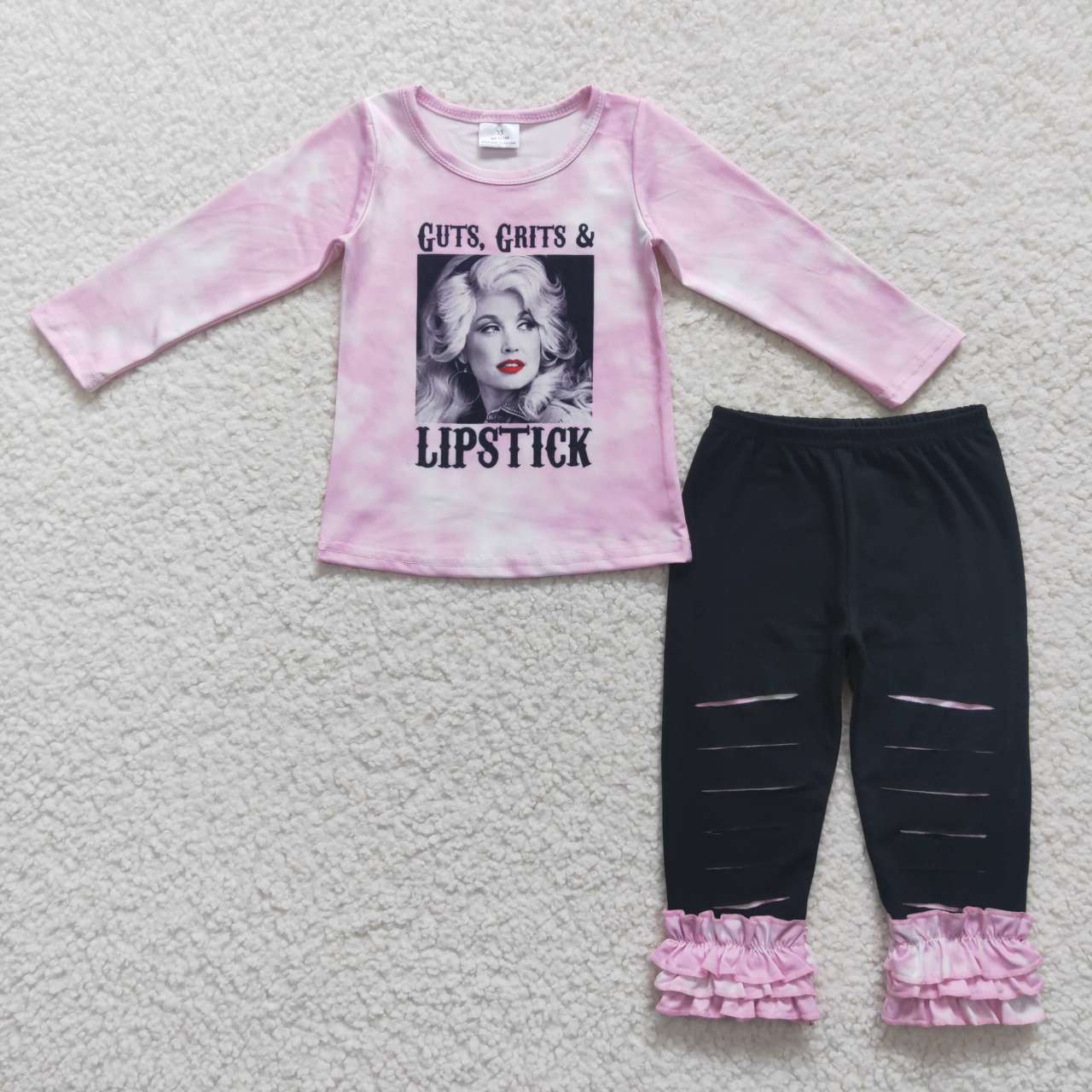 GLP0760 Pink Black Guts Grits Lipstick Girls Long Sleeve Pants Outfits