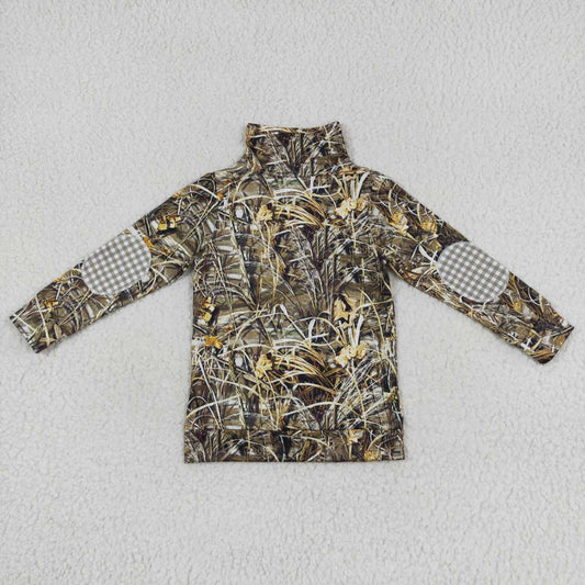 BT0332 Green Duck Bird Camo Boys Long Sleeve Top Collar Polo Pullover T-Shirts