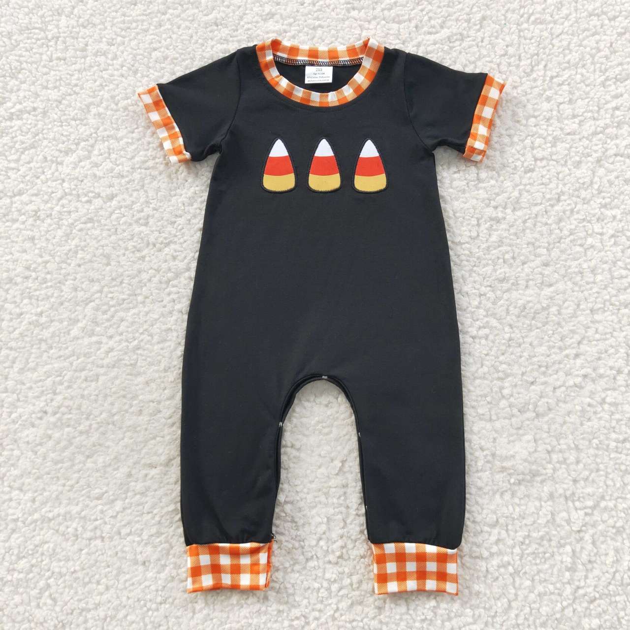 SR0400 Halloween Black Orange Pie Cake Boys Short Sleeve Romper