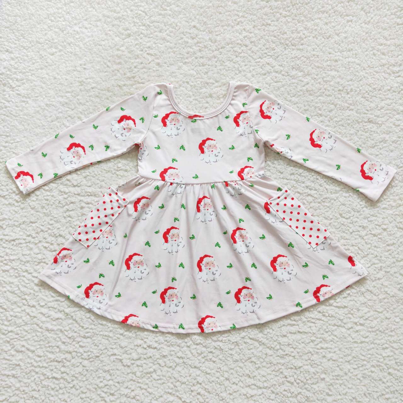 GLD0369 Christmas Red Santa Girls Long Sleeve Dresses