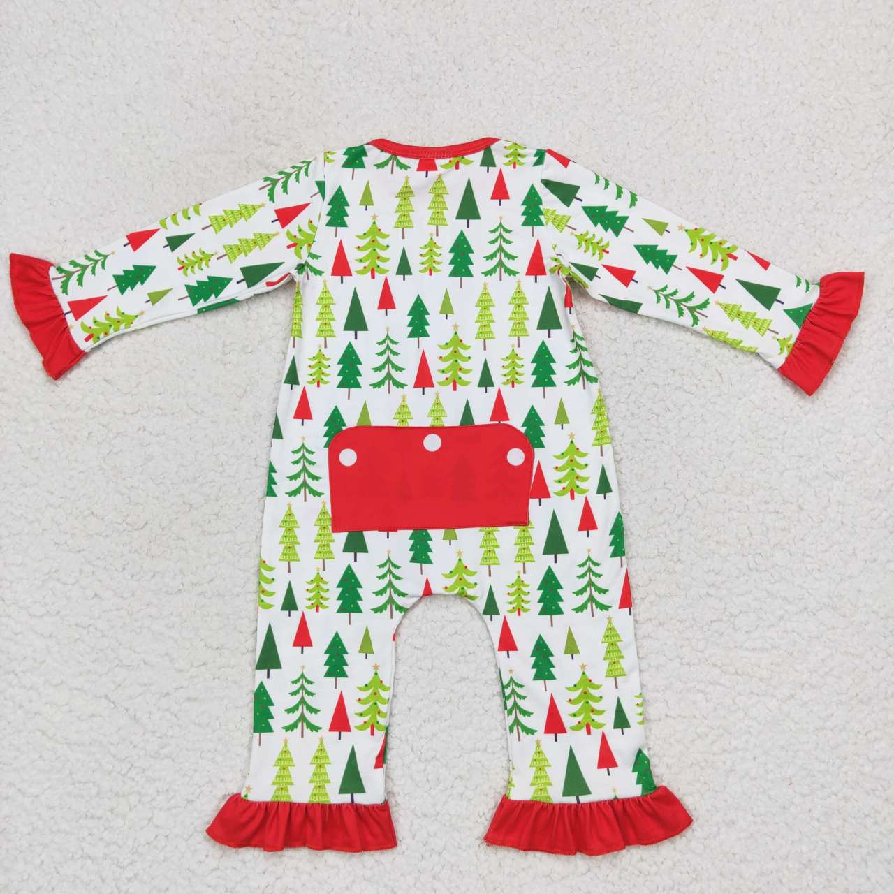 LR0626 Christmas Red Green Tree Zipper Girls Long Sleeve Romper