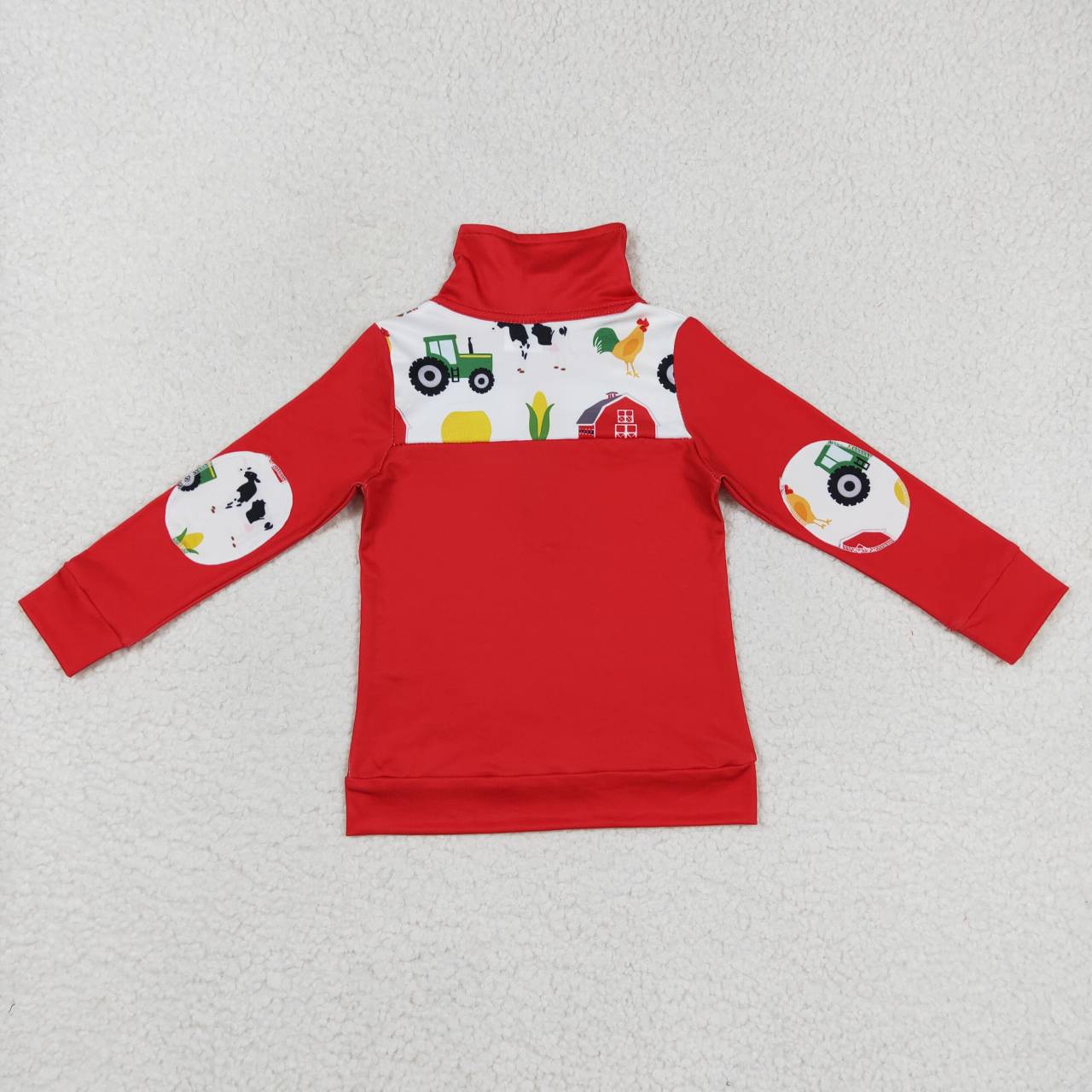 promotion RTS BT0347 Christmas Red Farm Boys Long Sleeve Top Collar Polo Pullover T-Shirts