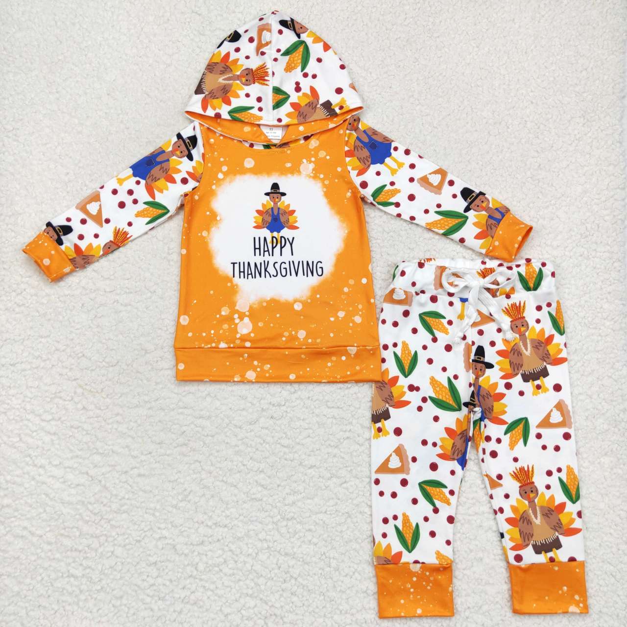 BLP0222 Turkey Happy Thanksgiving Girls Long Sleeve Hoodies Outfits