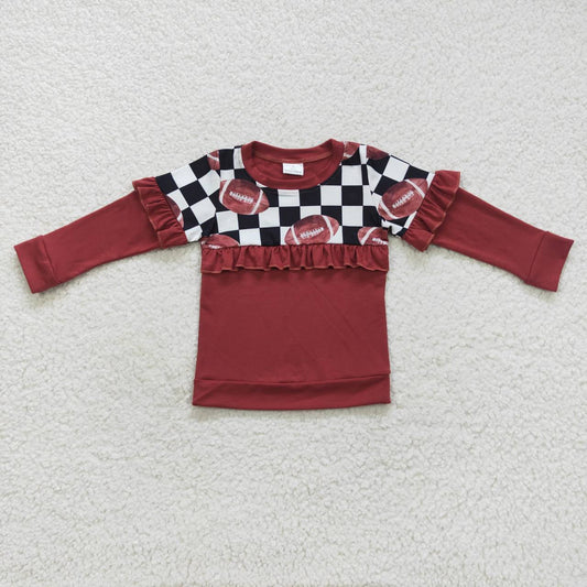 GT0300 Brown Plaid Football Boys Long Sleeve Top Collar Polo Pullover T-Shirts