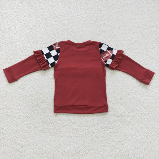 GT0300 Brown Plaid Football Boys Long Sleeve Top Collar Polo Pullover T-Shirts