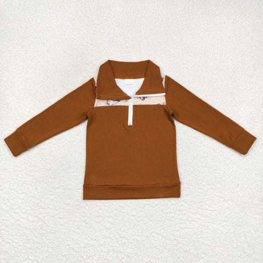 promotion RTS BT0343 Brown Duck Boys Long Sleeve Top Collar Polo Pullover T-Shirts