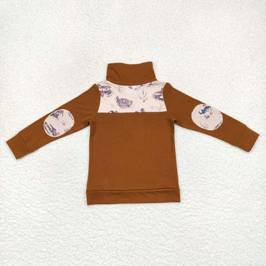 promotion RTS BT0343 Brown Duck Boys Long Sleeve Top Collar Polo Pullover T-Shirts