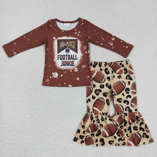 GLP0722 Brown Football Junkie Leopard Girls Long Sleeve Pants Outfits