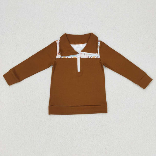 promotion RTS BT0348 Brown Highland Cow Boys Long Sleeve Top Collar Polo Pullover T-Shirts