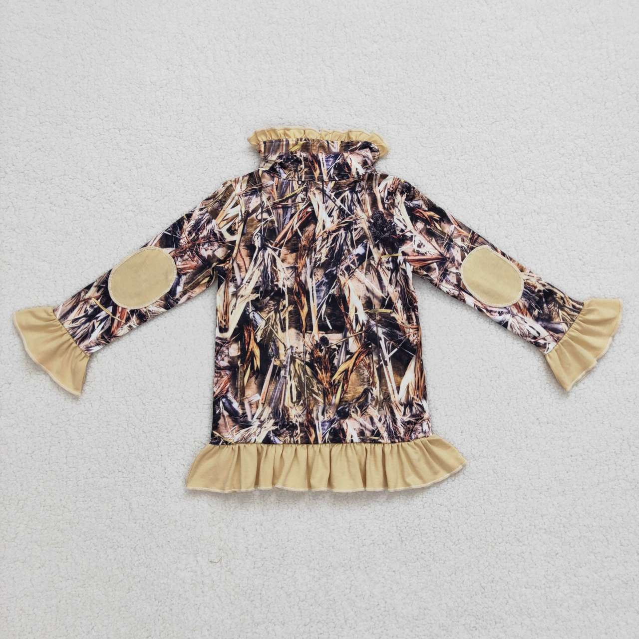 GT0313 Brown Camo Duck Girls Long Sleeve Top Collar Polo Pullover T-Shirts