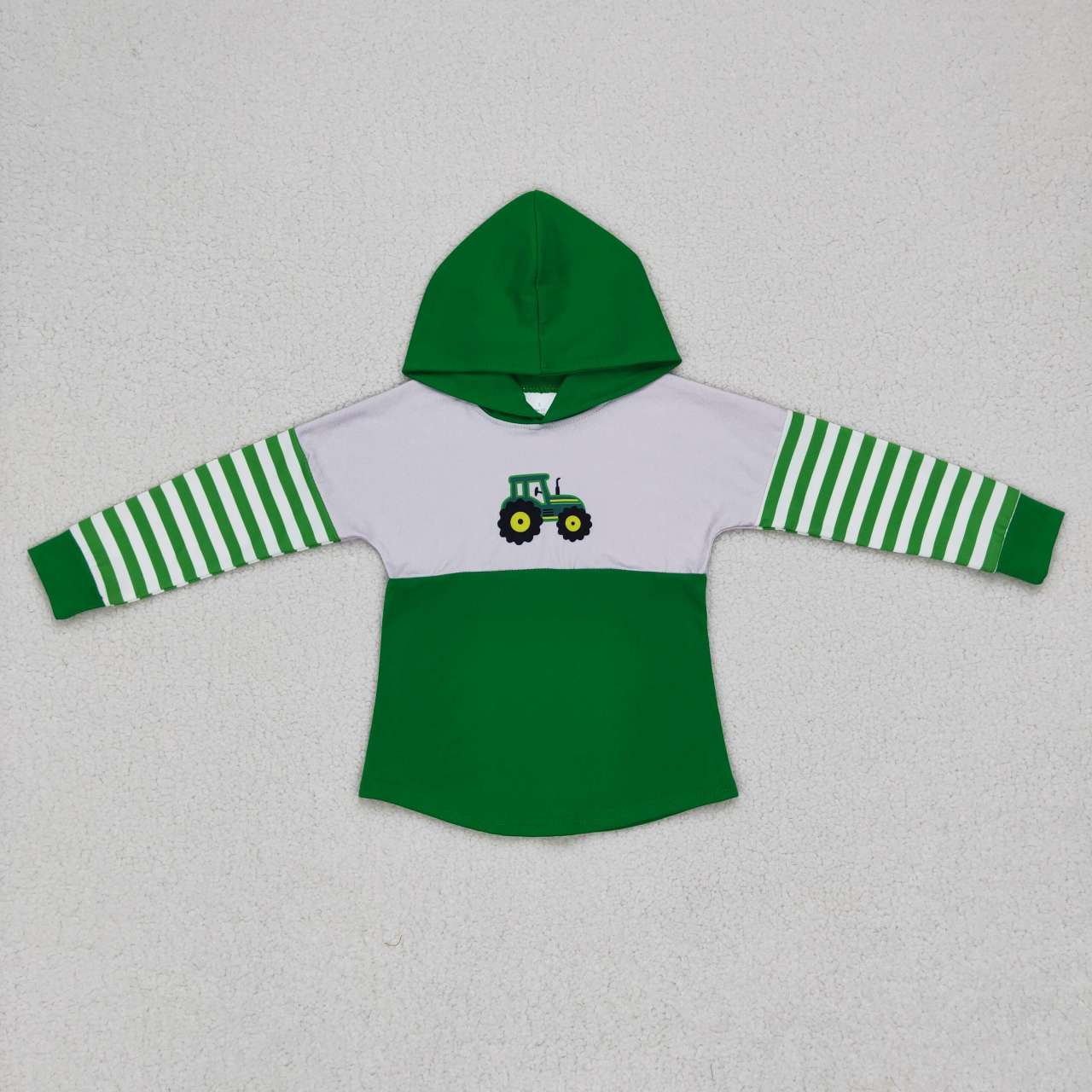 BT0371 Green Truck Farm Girls Long Sleeve Hoodies Top